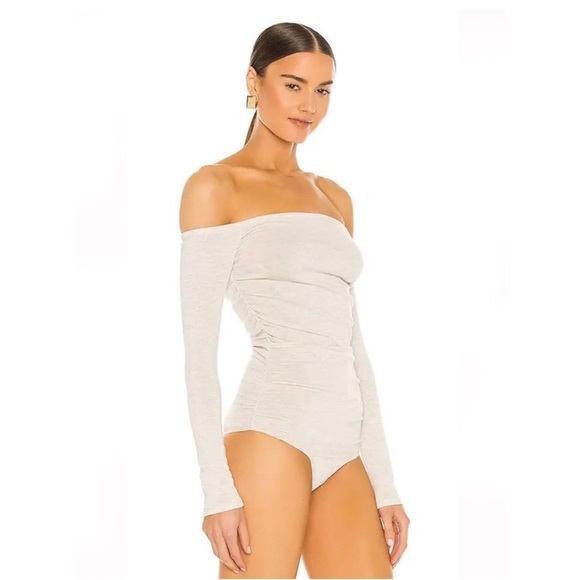Michael Costello x REVOLVE Jace Off Shoulder Bodysuit in Oatmeal - Picture 2 of 8